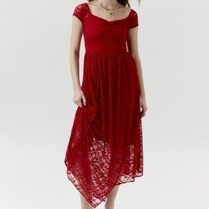 Urban Renewal Remnants Lace Cap Sleeve Asymmetric Maxi Dress